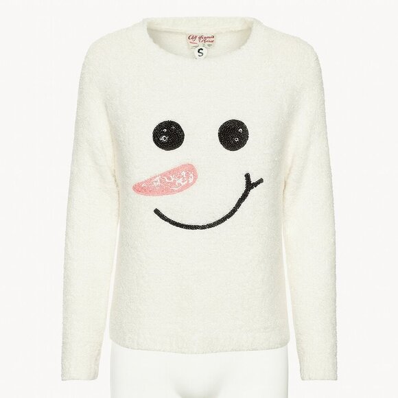 Merry Christmas by Poof Snowman Sweater White Fuzzy Pullover Size Small - Picture 3 of 8